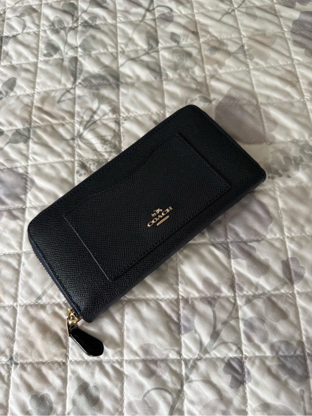 Coach Black Saffiano Zip Wallet with Exterior Card Pocket